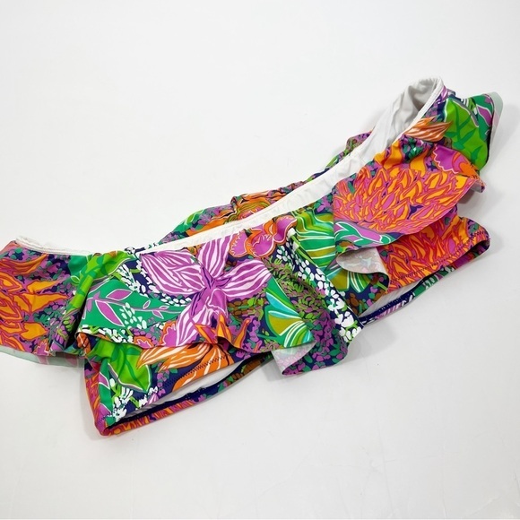 Trina Turk Tropical Escape Floral Bandeau Off Shoulder Ruffle Bikini top Size 12 - Picture 3 of 6